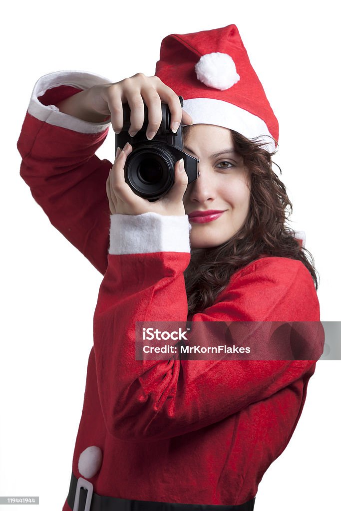 Santa donna con macchina fotografica - Foto stock royalty-free di Babbo Natale