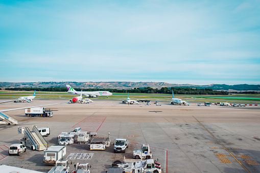 MADRID, SPAIN - December 25, 2018: Wamos Air passenger plane landing at Madrid Barajas Airport.