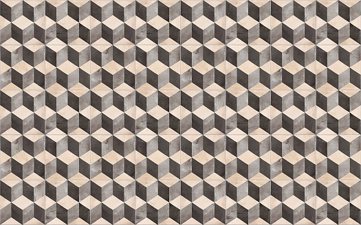 White beige and grey stone wall tiles with abstract geometry pattern texture background.