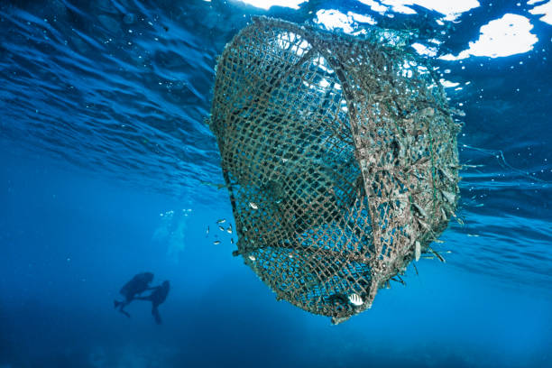 Abandoned Ghost Net Fish Aggregating Device Polluting The Ocean Near Scuba  Divers Stock Photo - Download Image Now - iStock