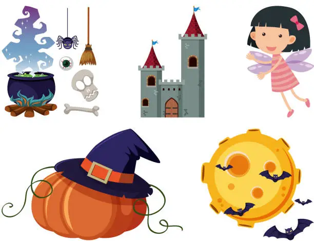 Vector illustration of Set of isolated objects theme fairytales