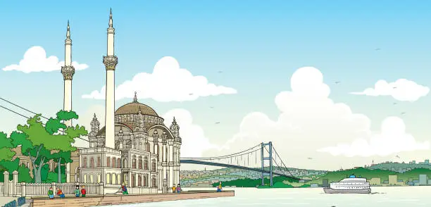 Vector illustration of Illustration of Bosphorus, Istanbul