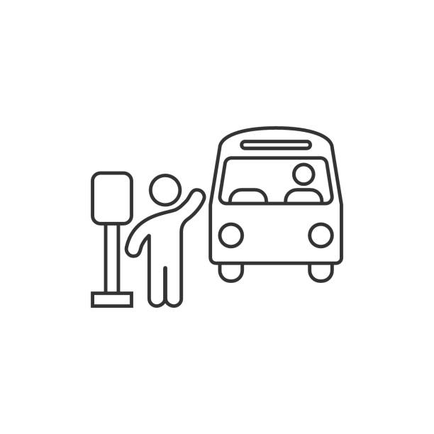 illustrations, cliparts, dessins animés et icônes de icône de gare routière dans le modèle plat. illustration de vecteur d'arrêt automatique sur le fond isolé blanc. concept d'entreprise de véhicule d'autobus. - car traffic road road sign