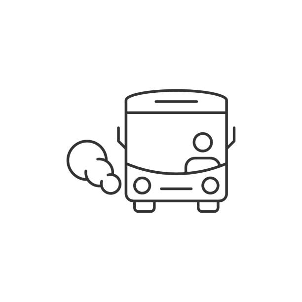 illustrations, cliparts, dessins animés et icônes de icône de bus dans le modèle plat. illustration de vecteur d'entraîneur sur le fond isolé blanc. concept d'entreprise de véhicule d'autobus. - car traffic road road sign