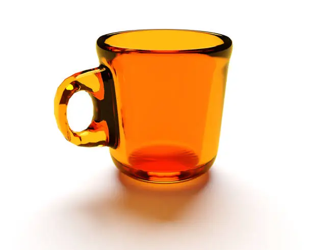 Transparent orange cup isolated on a white background with shadow. 3d rendering