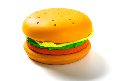 dummy rubber hamburger on a white background