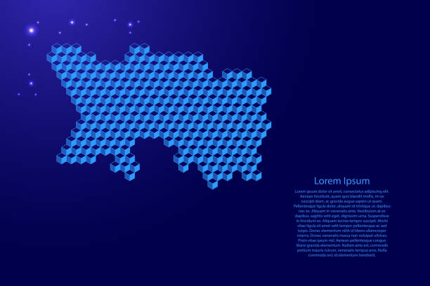 istock Jersey channel island map from 3D classic blue color cubes isometric abstract concept, square pattern, angular geometric shape, glowing stars. Vector illustration. 1194430892