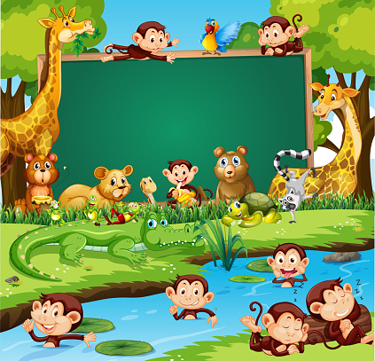 Border Template Design With Cute Animals In Forest Stock Illustration -  Download Image Now - Animal, Animal Wildlife, Ape - iStock
