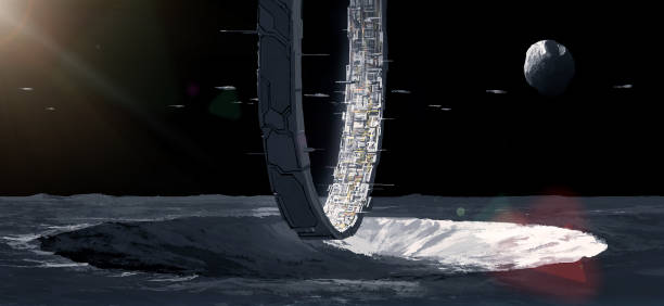 istock The human ring stronghold on the outer planet, science fiction illustration. 1194434055