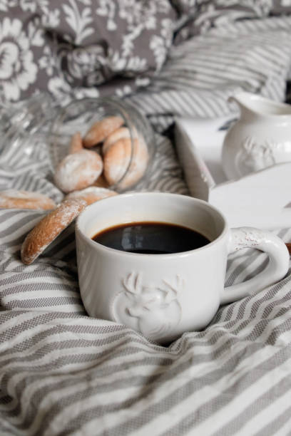 istock flat lay in scandinavian style. Coffee and breakfast in bed. 1194436693