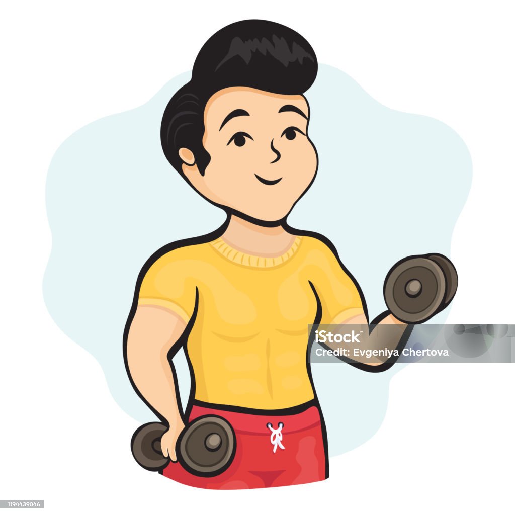 Ilustración de Personaje De Dibujos Animados Hombre Musculoso Atleta Con Mancuernas En Las Manos Jugando Deportes Dibujo De Fitness Hombre Lindo En El Entrenamiento De Cháta Y Sacude Los Músculos Aislado Sobre Ilustración de Personaje De Dibujos Animados Hombre Musculoso Atleta Con Mancuernas En Las Manos Jugando Deportes Dibujo De Fitness Hombre Lindo En El Entrenamiento De Cháta Y Sacude Los Músculos Aislado Sobre
