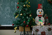 School Christmas tree and Snowman