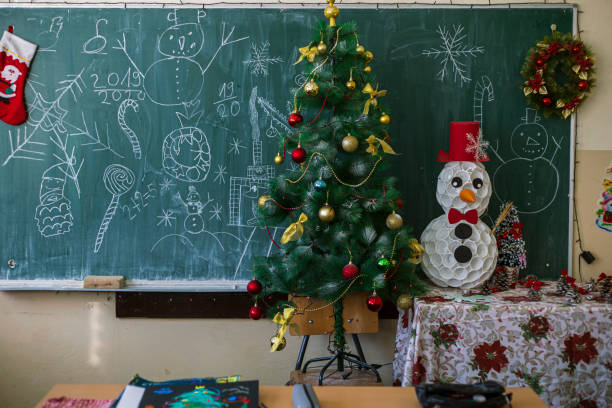 istock School Christmas tree and Snowman 1194442688