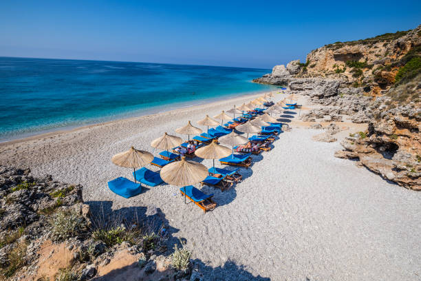 Dhermi Beach - Dhermi, Himarë, Vlore, Albania Empty Dhermi Beach - Dhermi, Himarë, Vlore, Albania albania stock pictures, royalty-free photos & images