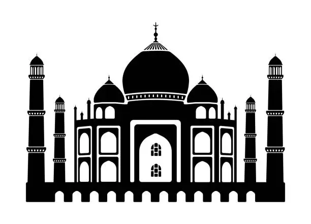 Vector illustration of Taj Mahal - India / World famous buildings monochrome vector illustration.