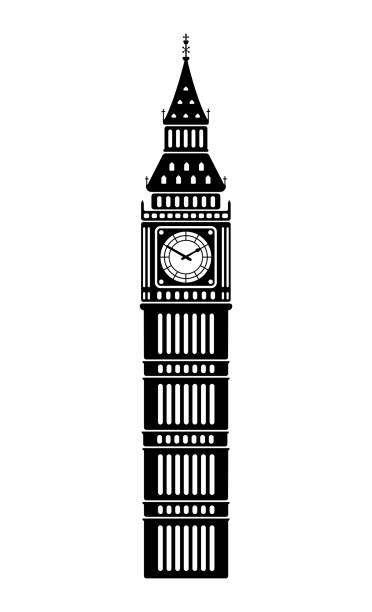 ilustraciones, imágenes clip art, dibujos animados e iconos de stock de big ben - reino unido, londres / edificios famosos mundialmente ilustración vectorial monocromo. - big ben