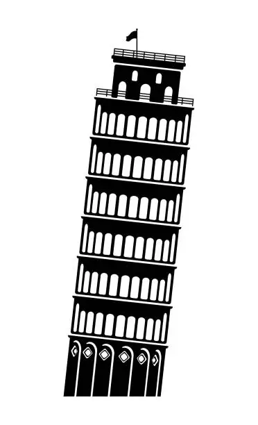 Vector illustration of Leaning Tower of Pisa - Italy / World famous buildings monochrome vector illustration.