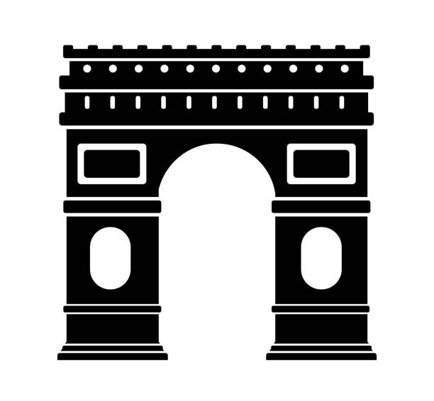 stockillustraties, clipart, cartoons en iconen met arc de triomphe-frankrijk, parijs/wereldberoemde gebouwen monochroom vector illustratie. - arc de triomphe