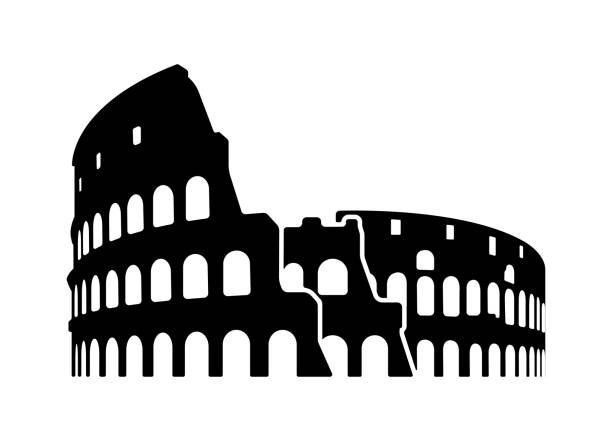 kolosseum - italien, rom / weltberühmte gebäude monochrome vektor-illustration. - kolosseum stock-grafiken, -clipart, -cartoons und -symbole