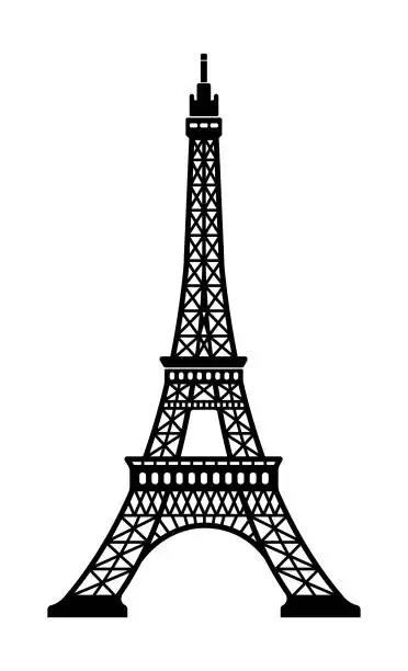 Vector illustration of Eiffel tower - France , Paris / World famous buildings monochrome vector illustration.