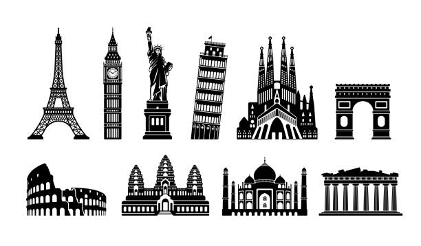 istock World famous buildings monochrome vector illustration set ( world heritage ) / Statue of liberty, Eiffel tower etc. 1194449242