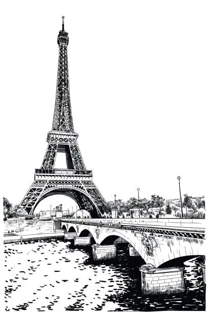 Vector illustration of Vector drawing of Eiffel Tower