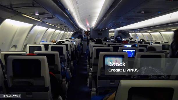 Klm Airlines Air Stewardess Serving Food And Drink To Passengers Scene After Taking Off Stock Photo - Download Image Now