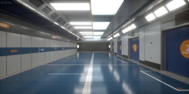 istock 3d render. Futuristic scifi corridor 1194453900