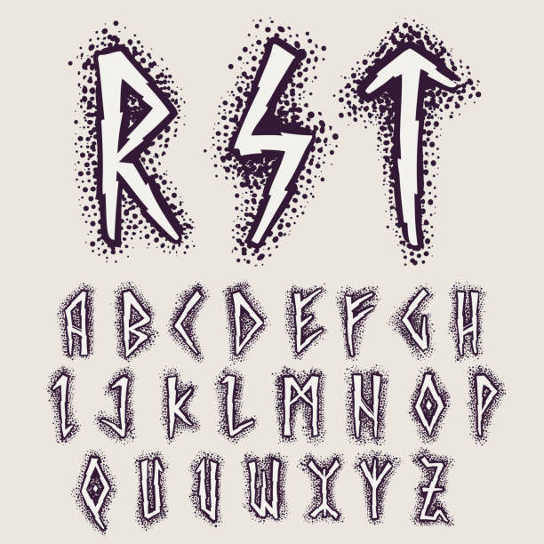 runenalphabet auf dem punkthintergrund. - voodoo stock-grafiken, -clipart, -cartoons und -symbole