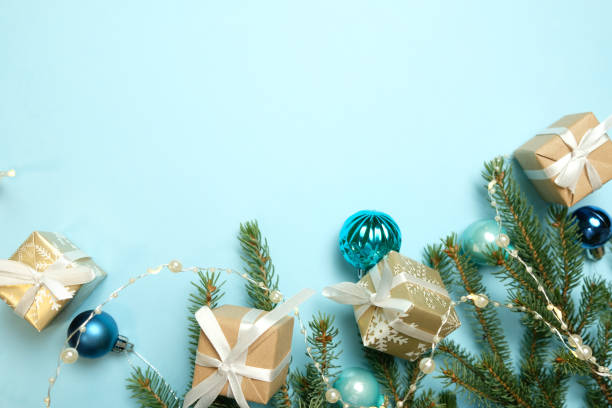 istock Merry Christmas and Happy New Year. Blue background 1194458121