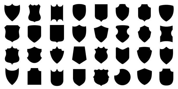 ilustraciones, imágenes clip art, dibujos animados e iconos de stock de establecer diferentes iconos de escudos, proteger las señales - vector de stock - escudo de armas