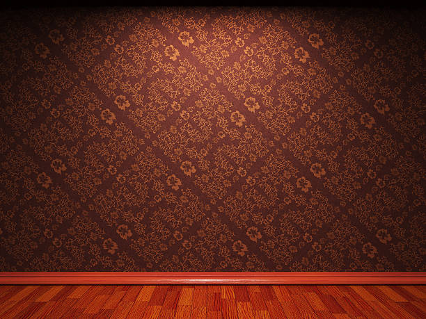 istock Fabric wallpaper and wood floor illuminated by light 119445841