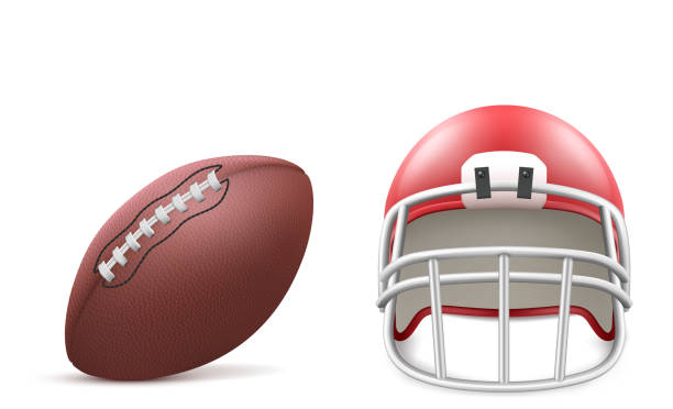 istock Rugby ball and helmet isolated on white background 1194460618