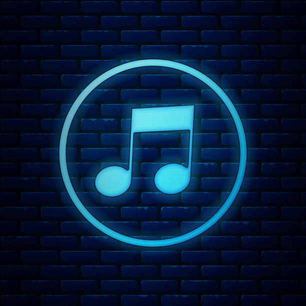 istock Glowing neon Music note, tone icon isolated on brick wall background.  Vector Illustration 1194465510