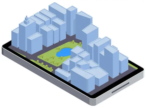 Vector illustration of Smartphone Isometric Buildings