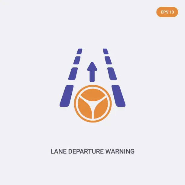 Vector illustration of 2 color Lane departure warning concept vector icon. isolated two color Lane departure warning vector sign symbol designed with blue and orange colors can be use for web, mobile and logo. eps 10