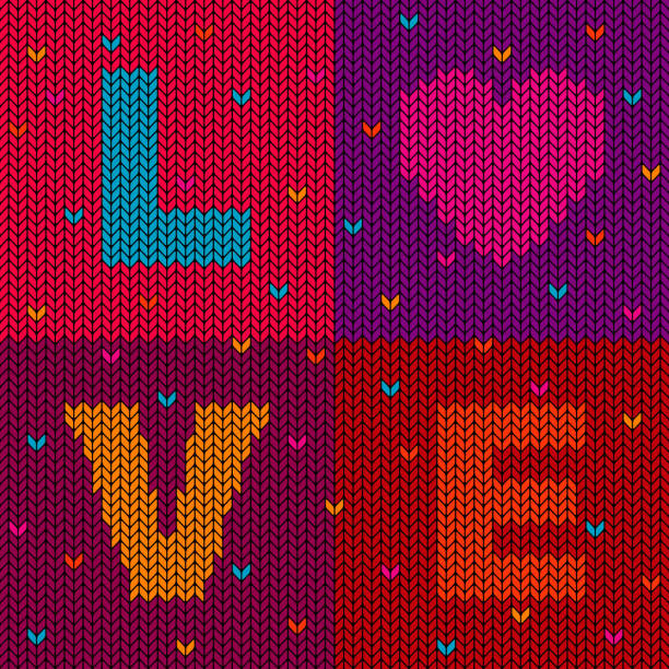 ilustrações, clipart, desenhos animados e ícones de coração de amor tricotado na cor vibrante - knitting sweater crochet wool