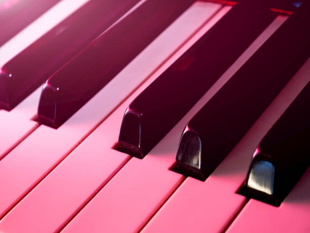 istock Old retro piano keys. close up view. Black and white keys, octave. Lighting effect 1194472506