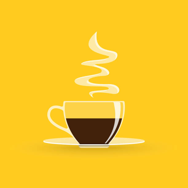 чашка свежего кофе вектор. декоративный дизайн для кафетерия. плоский стиль. - steam black coffee heat drink stock illustrations