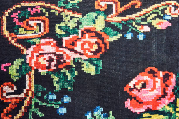 istock Vintage Handmade Rug with roses 1194478593