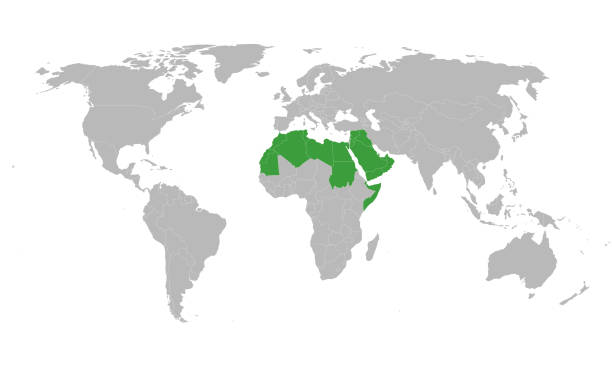 녹색 색 벡터로 강조 표시된 아랍 세계 정치지도 - 리비아 일러스트 stock illustrations