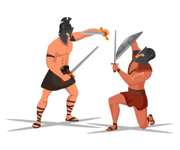 Vector illustration of Ancient romans warrior gladiators battle scene