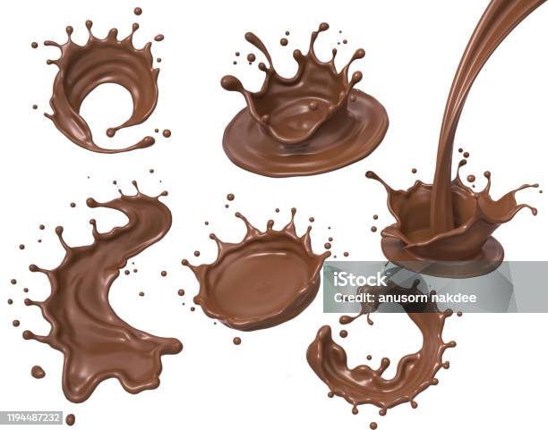 Set Van Chocolade Of Cacao Splash Stockfoto en meer beelden van Chocolade - Chocolade, Spatten - Activiteit, Melk