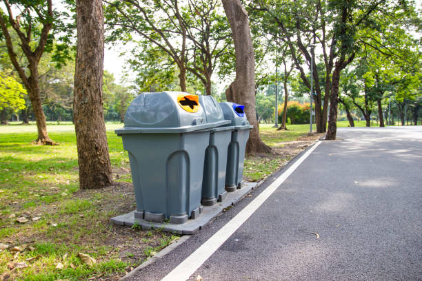 istock Three type recycling bin for each type of waste in the public park 1194487951