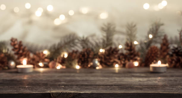istock Festive New year background with cones and lights. 1194488912