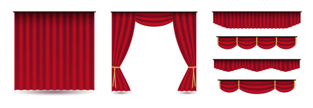 istock Set of red luxury silk velvet curtains 1194495590