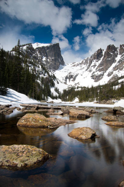 pico de longs no parque nacional da montanha rochosa - boulder lake - fotografias e filmes do acervo