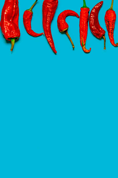 istock Dried red chili peppers lie on a multi-colored background 1194504120