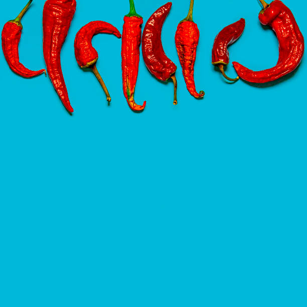 istock Dried red chili peppers lie on a multi-colored background 1194504127