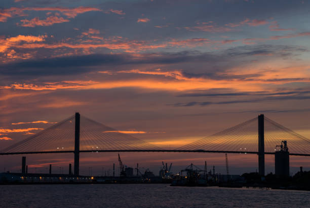 istock Sunset, Suspension Bridge, Savannah, Georgia 1194504351